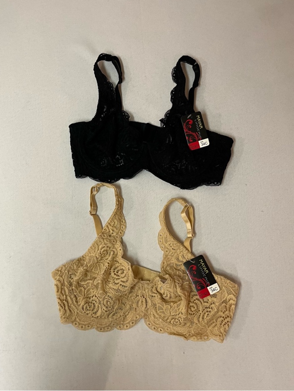 Bundle - 2 Unlined Lace Bras with Underwire - Black and Beige - NWT